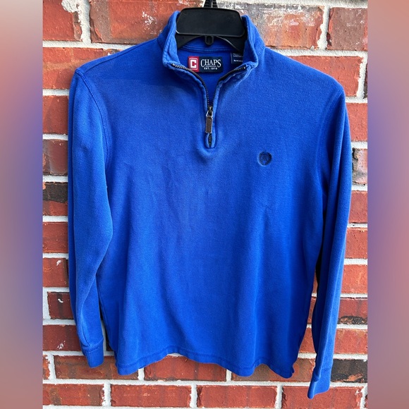Chaps Men’s 1/4 Zip Long Sleeve Blue Ribbed Small Pullover Sweater - Picture 2 of 6